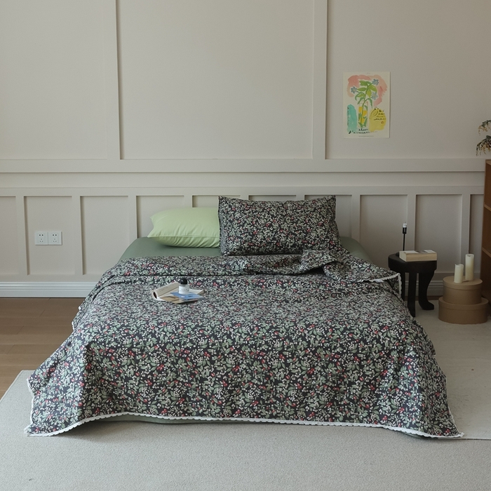 91家纺网 家纺一手货源 找家纺 棉眠 2025新款纯棉花边夏被套件 小红莓