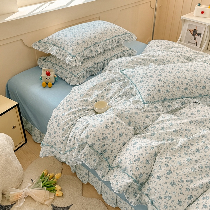 91家纺网 家纺一手货源 找家纺 缦彩家纺  2025新款韩版全棉公主风床单四件套 海韵花