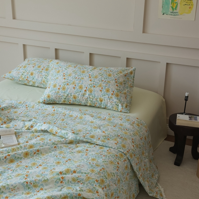 91家纺网 家纺一手货源 找家纺 棉眠 2025新款纯棉花边夏被套件 花间牧歌