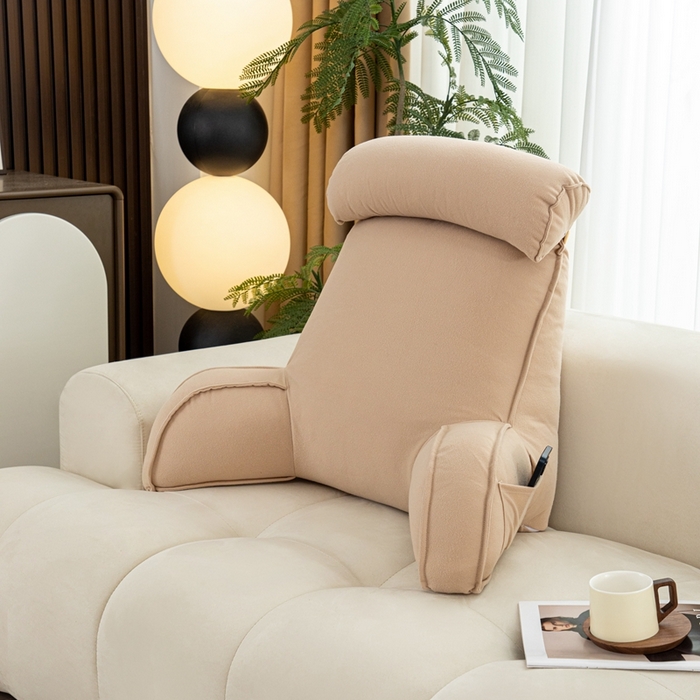 91家纺网 家纺一手货源 找家纺 沐沐家纺  2026新款平板拉毛护腰靠背 杏色