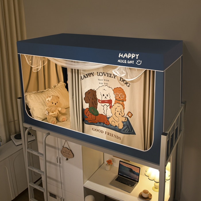 91家纺网 家纺一手货源 找家纺 觅妮家纺 2025新款99%强遮光涂银涂层大版数码印花宿舍学生床帘蚊帐 摩登家族