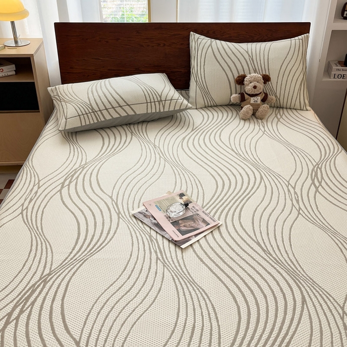 91家纺网 家纺一手货源 找家纺 雅居纺家纺 2025新款A类加厚三明治底简约提花凉感席系列-床笠款 曲线-香槟