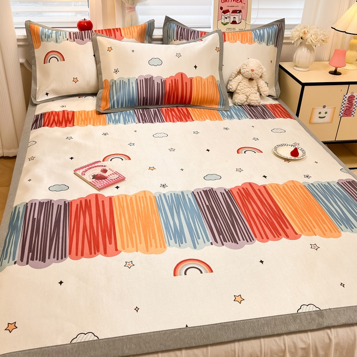 91家纺网 家纺一手货源 找家纺 懒猫 2025新款600D数码印花冰丝凉席席子 多彩世界