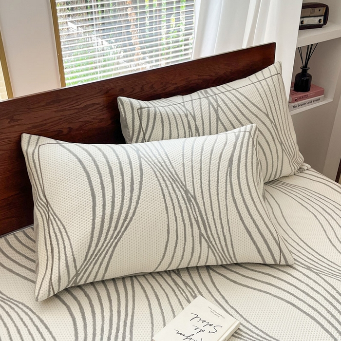 91家纺网 家纺一手货源 找家纺 雅居纺家纺 2025新款A类加厚三明治底简约提花凉感席系列-床笠款 曲线-灰