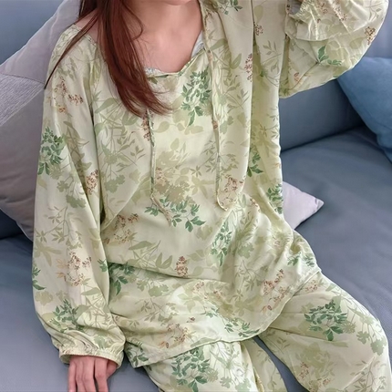 2025新款网红福利款高级感棉绸睡衣大码宽松春秋夏季家居服套装批发代发  ls8014