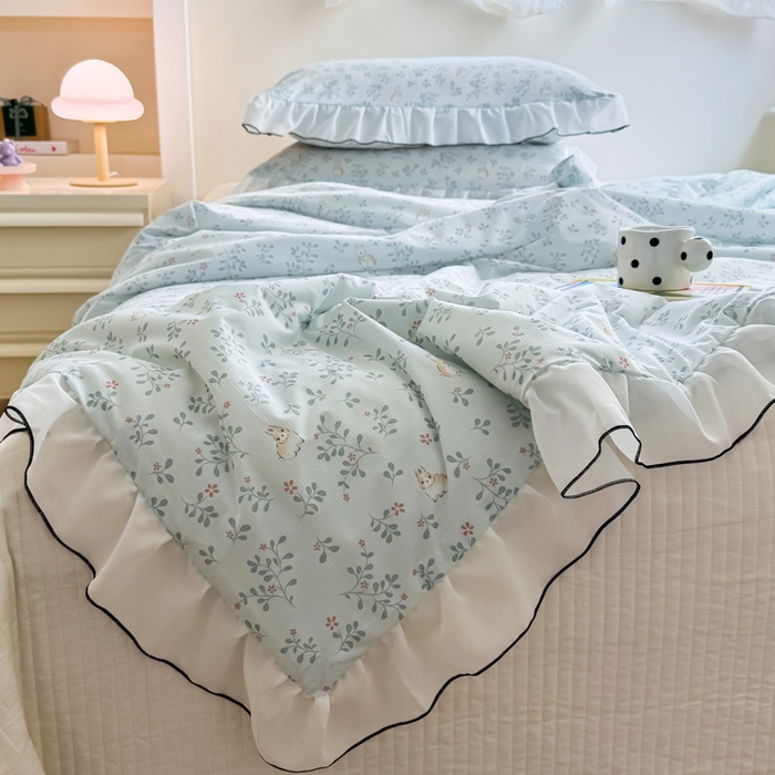 91家纺网 家纺一手货源 找家纺 九花鹿 2025新款凉感提花夏被 花丛兔