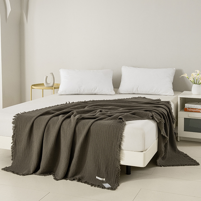 91家纺网 家纺一手货源 找家纺 （总）皇寝世家家居 2025新款A类全棉针织四层纱苏流毯子沙发盖毯 午睡复古毛毯