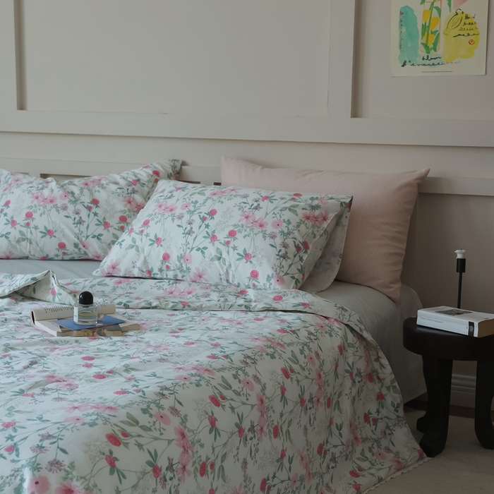 91家纺网 家纺一手货源 找家纺 棉眠 2025新款纯棉花边夏被套件 漫步花庭