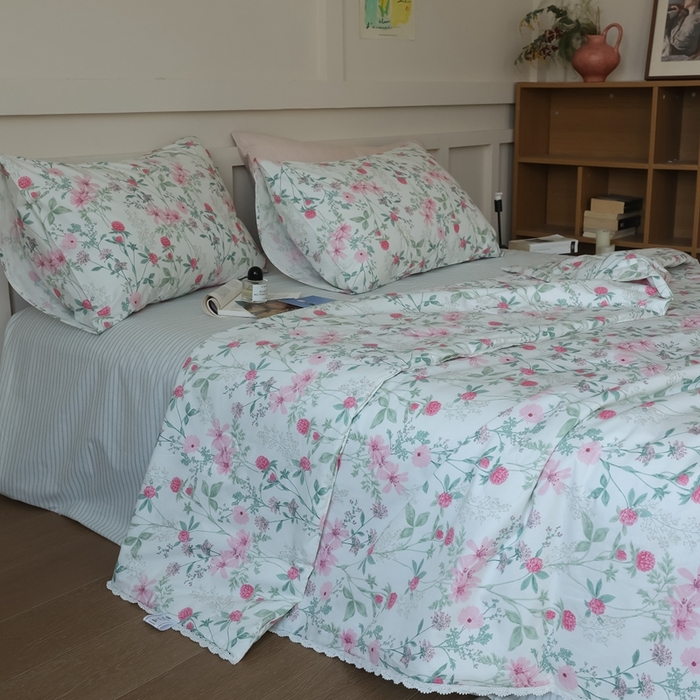 91家纺网 家纺一手货源 找家纺 棉眠 2025新款纯棉花边夏被套件 漫步花庭