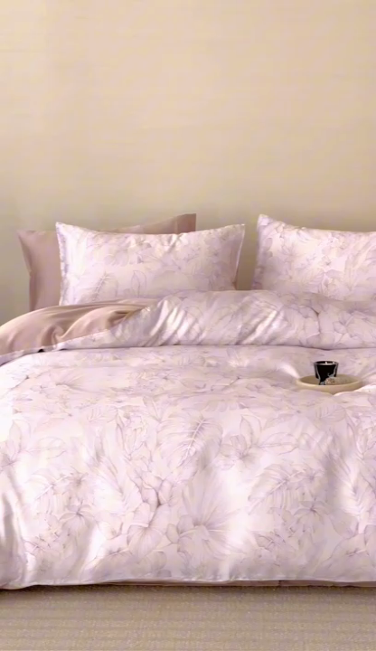 91家纺网 家纺一手货源 找家纺 禾时 2025新款60S兰精天丝数码印花暗合简约款四件套 叶影-紫