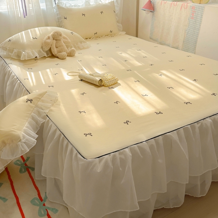 91家纺网 家纺一手货源 找家纺 （总）老K (原美阁）2025年新款双层雪纺床裙款冰丝空调软席三件套