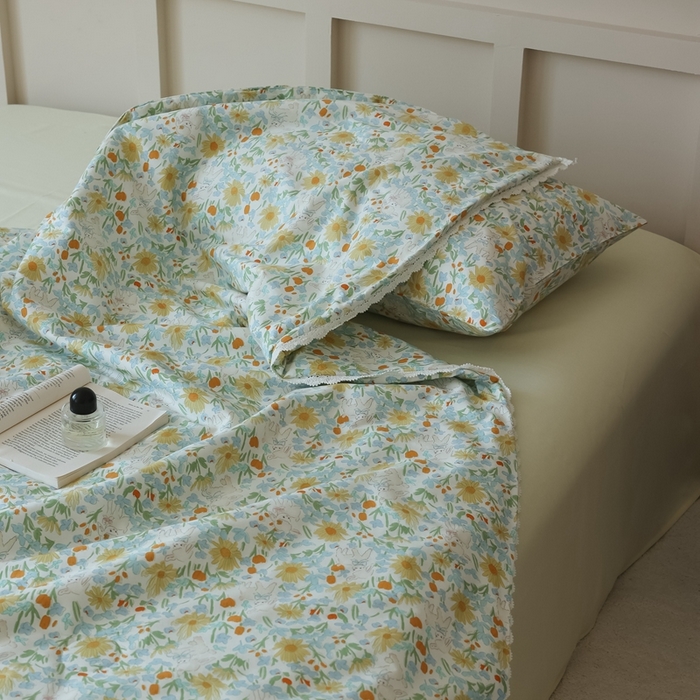 91家纺网 家纺一手货源 找家纺 棉眠 2025新款纯棉花边夏被套件 花间牧歌