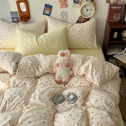 91家纺网 家纺一手货源 找家纺 （总）罗亿家纺 罗亿家纺 2025新款软绵绵的双拼印花小清新云朵皱皱水洗棉四件套（含买家秀）