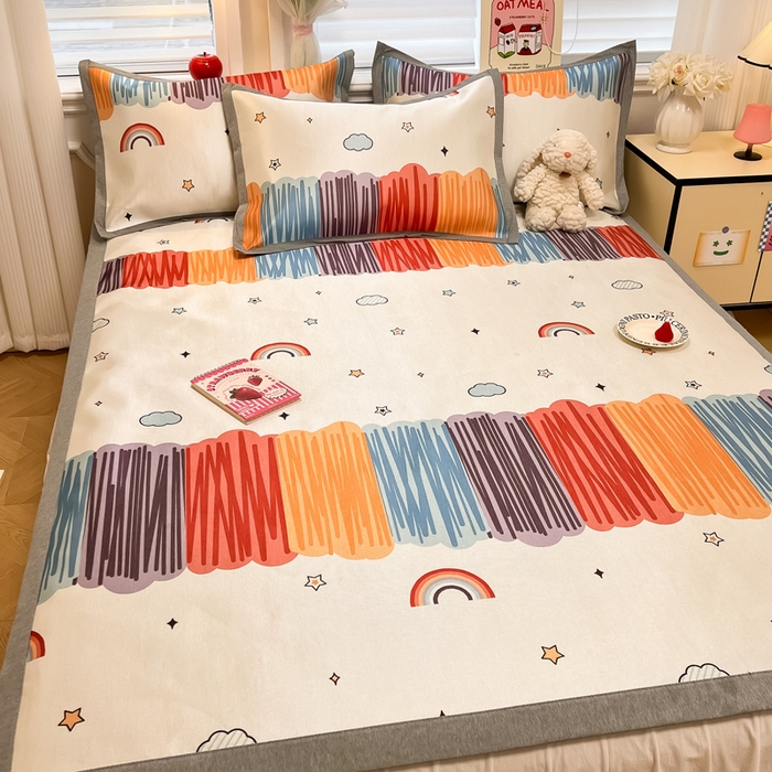 91家纺网 家纺一手货源 找家纺 懒猫 2025新款600D数码印花冰丝凉席席子 多彩世界