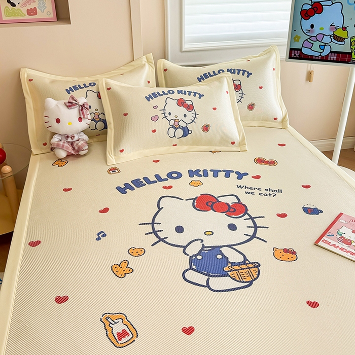 91家纺网 家纺一手货源 找家纺 （总）蓝邻 2025春夏新款正版三丽鸥600D冰藤大版数码印花凉席-场景一