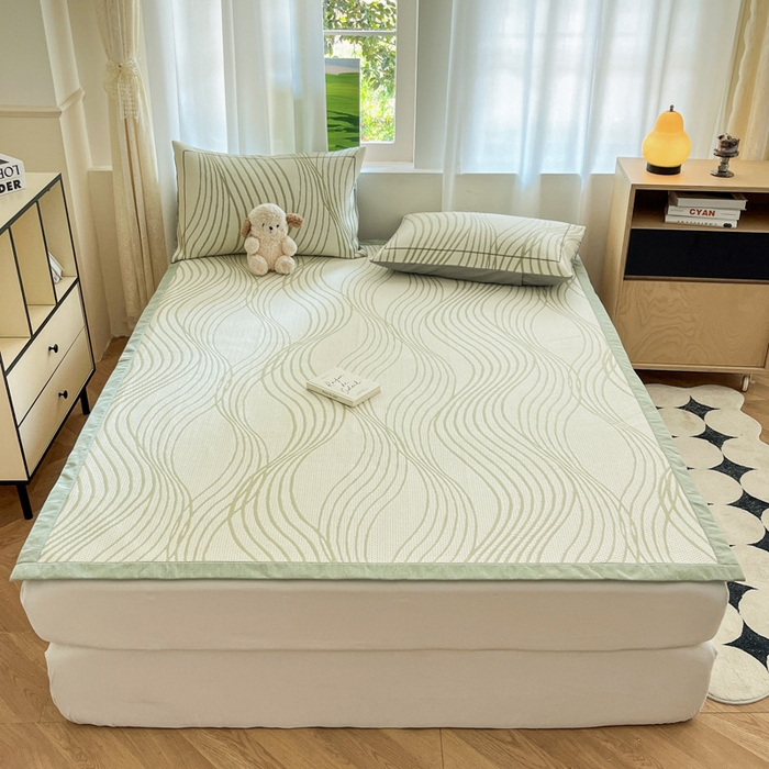 91家纺网 家纺一手货源 找家纺 雅居纺家纺 2025新款A类加厚三明治底简约提花凉感席系列-床席款 曲线-绿