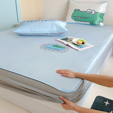 如一2025A类ins大版数码卡通印花冰丝凉感席 小鳄鱼-床笠-床笠