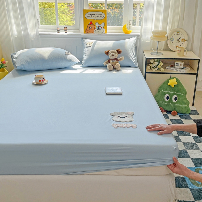 91家纺网 家纺一手货源 找家纺 海岛哥哥 2025春夏新款卡通毛巾绣床笠 小狗