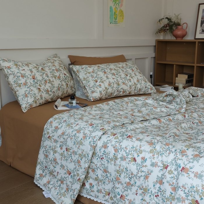 91家纺网 家纺一手货源 找家纺 棉眠 2025新款纯棉花边夏被套件 秋茗