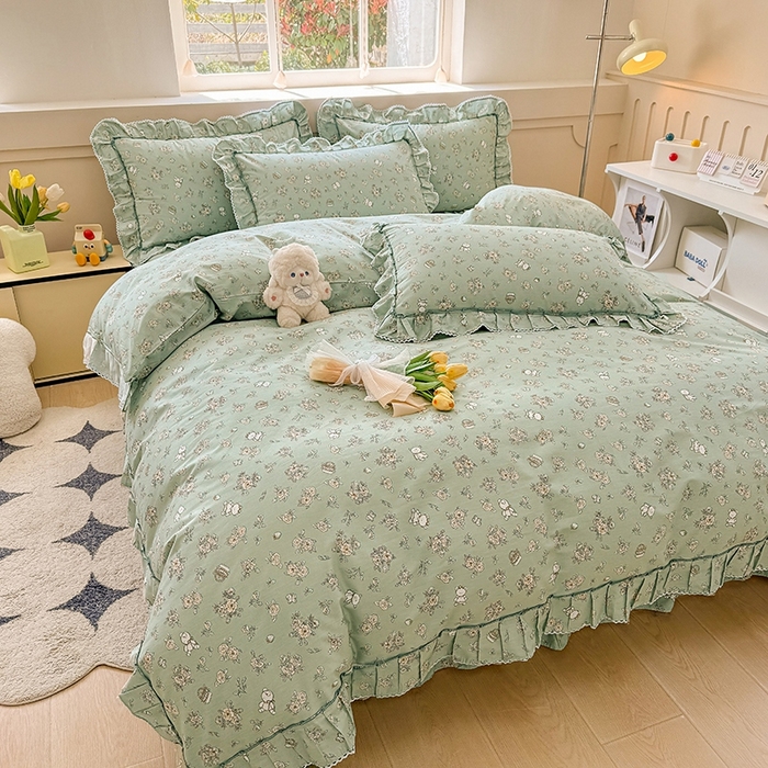 91家纺网 家纺一手货源 找家纺 缦彩家纺  2025新款韩版全棉公主风床单四件套 贝丽花都