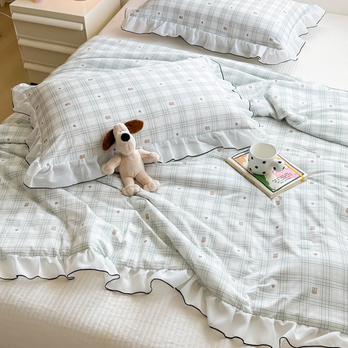 91家纺网 家纺一手货源 找家纺 九花鹿 2025新款凉感提花夏被 格子铺