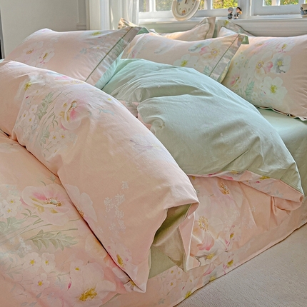 91家纺网 家纺一手货源 找家纺 （总）优选 2025新款直播新款100%全棉小清新印花四件套纯棉三件套（一字绣工艺款）学生三件套