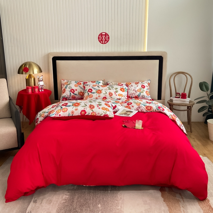 91家纺网 家纺一手货源 找家纺 （总）用心 2022新款数码印花婚庆四件套