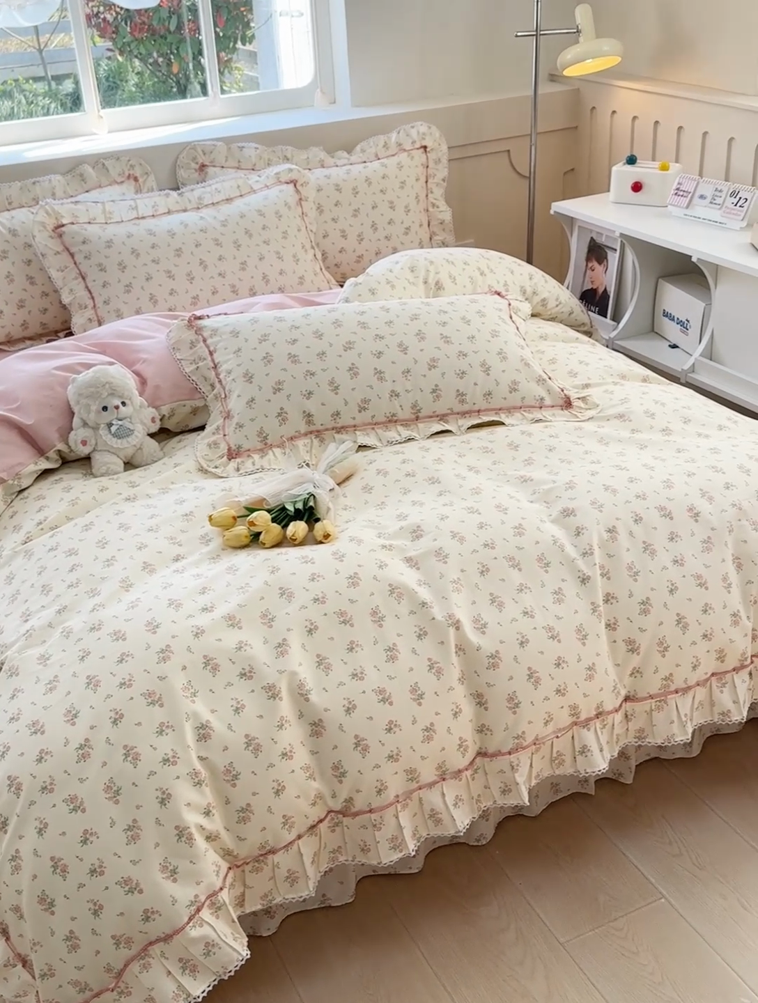 91家纺网 家纺一手货源 找家纺 缦彩家纺  2025新款韩版全棉公主风床单四件套 夕颜