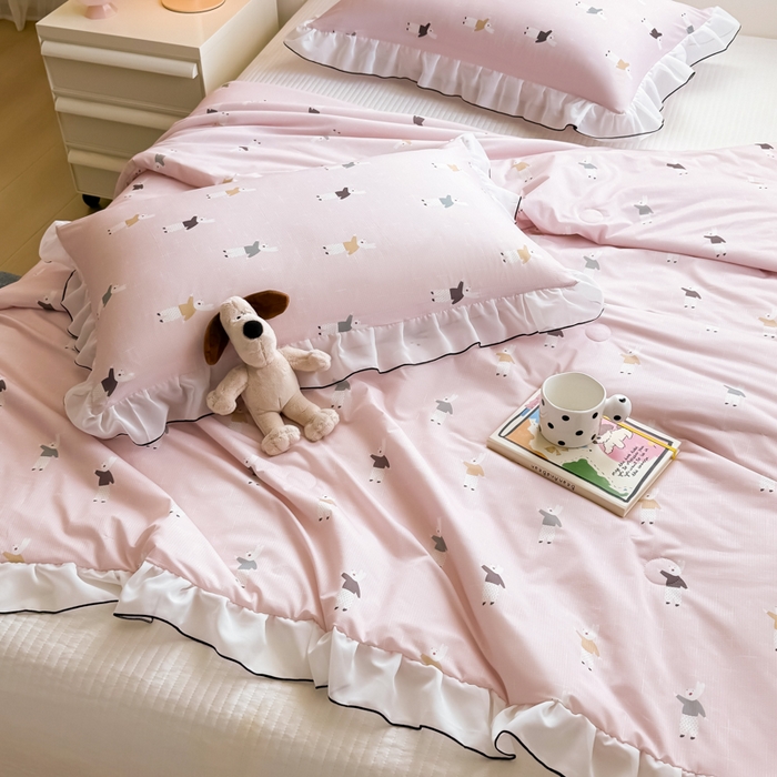 91家纺网 家纺一手货源 找家纺 九花鹿 2025新款凉感提花夏被 兔先生