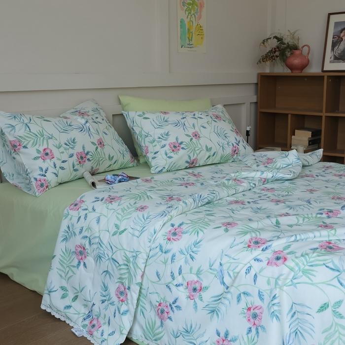 91家纺网 家纺一手货源 找家纺 棉眠 2025新款纯棉花边夏被套件 春之晓晓