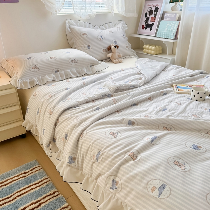 91家纺网 家纺一手货源 找家纺 九花鹿 2025新款凉感提花夏被 线条猫咪