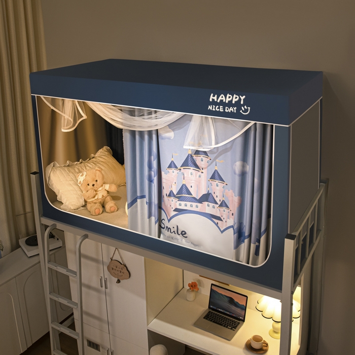 91家纺网 家纺一手货源 找家纺 觅妮家纺 2025新款99%强遮光涂银涂层大版数码印花宿舍学生床帘蚊帐 梦幻城堡