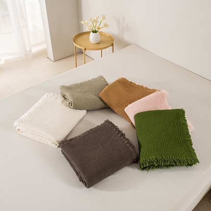 91家纺网 家纺一手货源 找家纺 （总）皇寝世家家居 2025新款A类全棉针织四层纱苏流毯子沙发盖毯 午睡复古毛毯