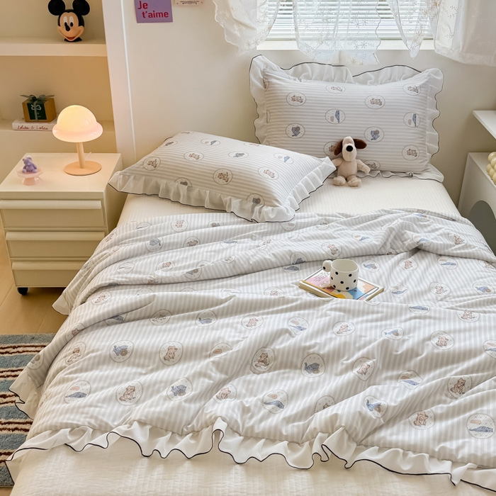 91家纺网 家纺一手货源 找家纺 九花鹿 2025新款凉感提花夏被 线条猫咪