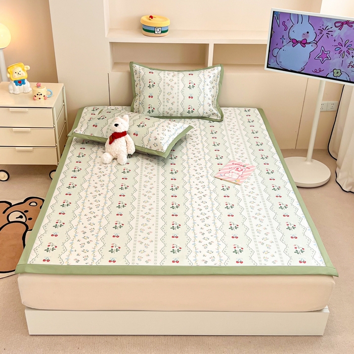 91家纺网 家纺一手货源 找家纺 懒猫 2025新款600D数码印花冰丝凉席席子 缤纷田园