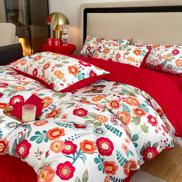 91家纺网 家纺一手货源 找家纺 （总）用心 2022新款数码印花婚庆四件套