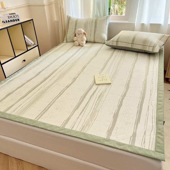 91家纺网 家纺一手货源 找家纺 雅居纺家纺 2025新款A类加厚三明治底简约提花凉感席系列-床席款 条纹-绿