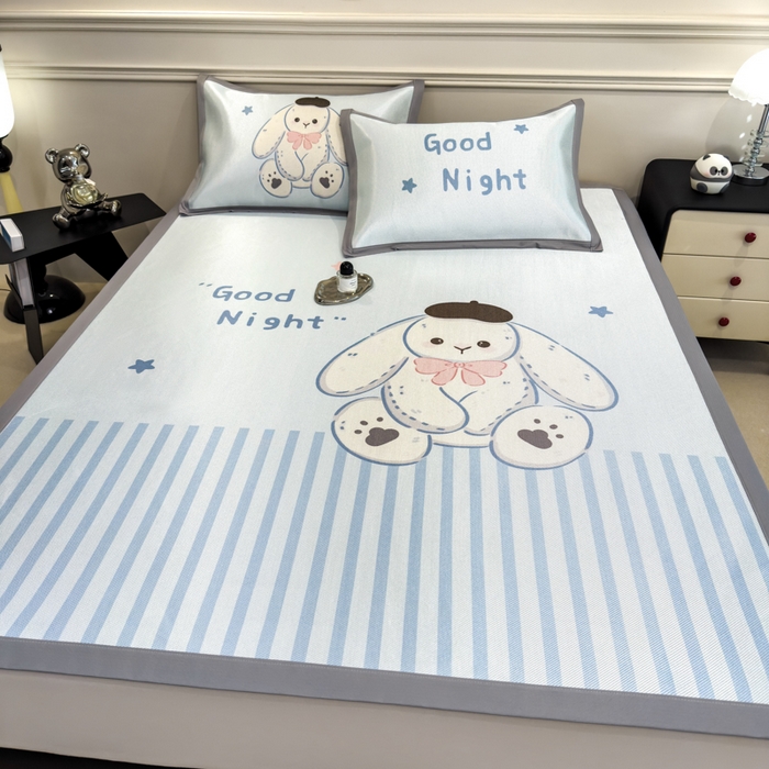 91家纺网 家纺一手货源 找家纺 倾慕  2025新款数码大版时尚卡通风冰藤席 大耳兔