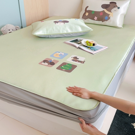 如一2025A类ins大版数码卡通印花冰丝凉感席 清凉狗-床笠-床笠