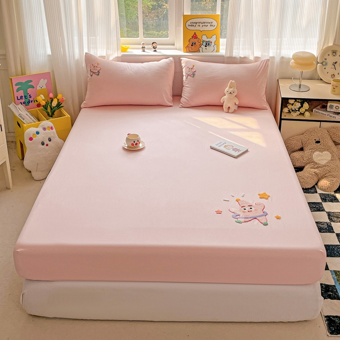 91家纺网 家纺一手货源 找家纺 海岛哥哥 2025春夏新款卡通毛巾绣床笠 可爱星星