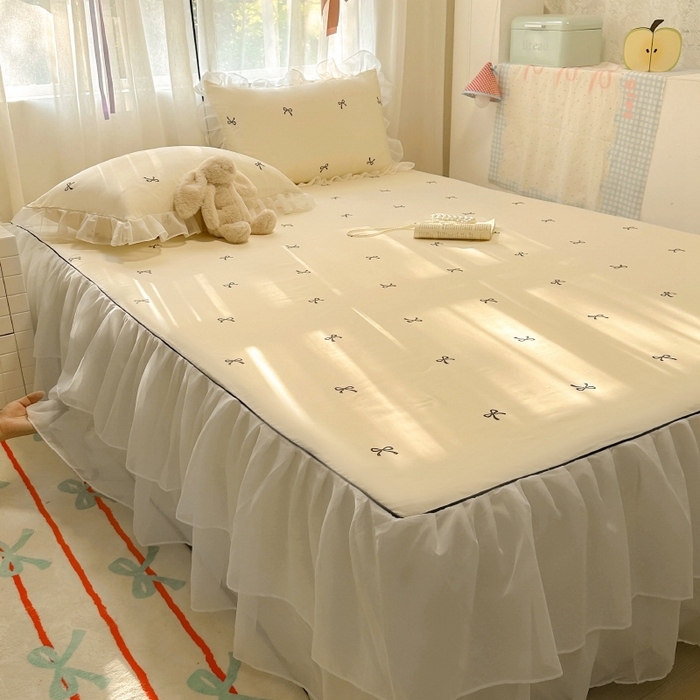 91家纺网 家纺一手货源 找家纺 （总）老K (原美阁）2025年新款双层雪纺床裙款冰丝空调软席三件套