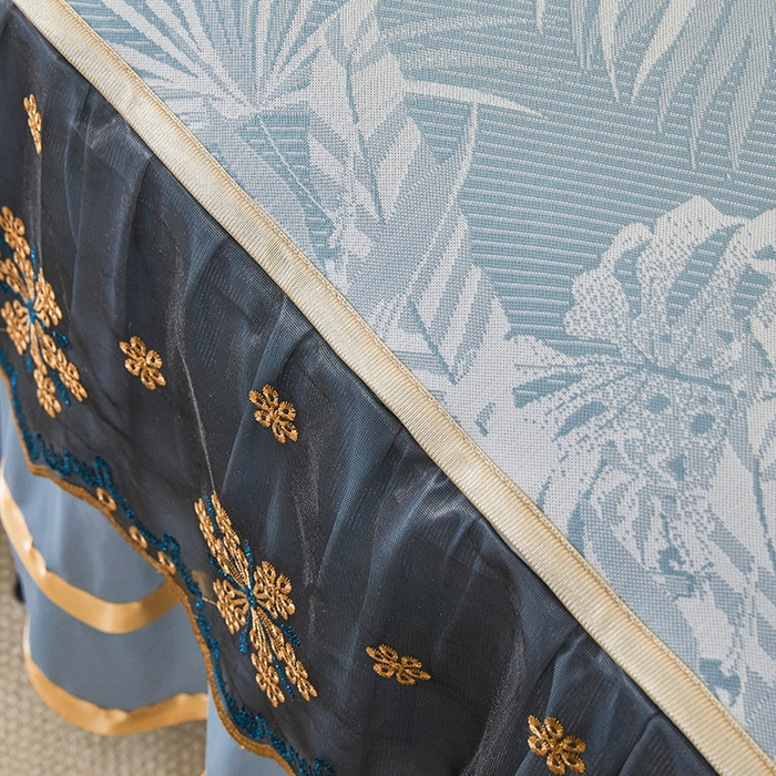 91家纺网 家纺一手货源 找家纺 情恒家纺   2025新款提花PE海洋丝可脱卸床裙席三件套 生如夏花 雾蓝