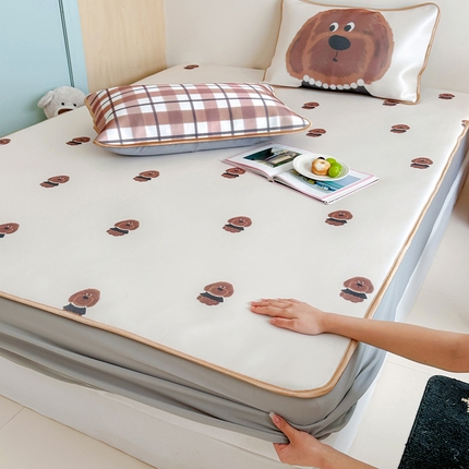 91家纺网 家纺一手货源 找家纺 如一2025A类ins大版数码卡通印花冰丝凉感席 招财狗-床笠-床笠