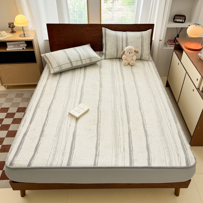 91家纺网 家纺一手货源 找家纺 雅居纺家纺 2025新款A类加厚三明治底简约提花凉感席系列-床笠款 线条-灰