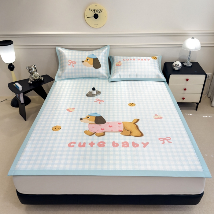 91家纺网 家纺一手货源 找家纺 倾慕  2025新款数码大版时尚卡通风冰藤席 BABY狗