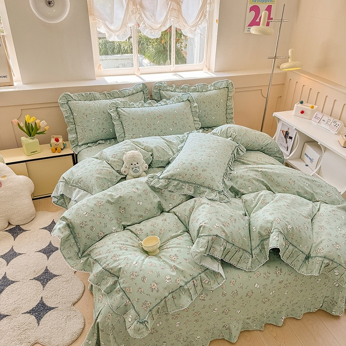 91家纺网 家纺一手货源 找家纺 缦彩家纺  2025新款韩版全棉公主风床单四件套 贝丽花都