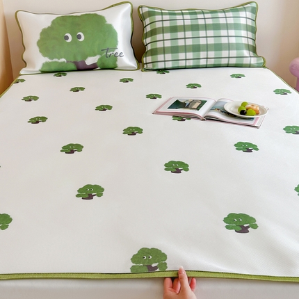 如一2025A类ins大版数码卡通印花冰丝凉感席 绿森林-床席