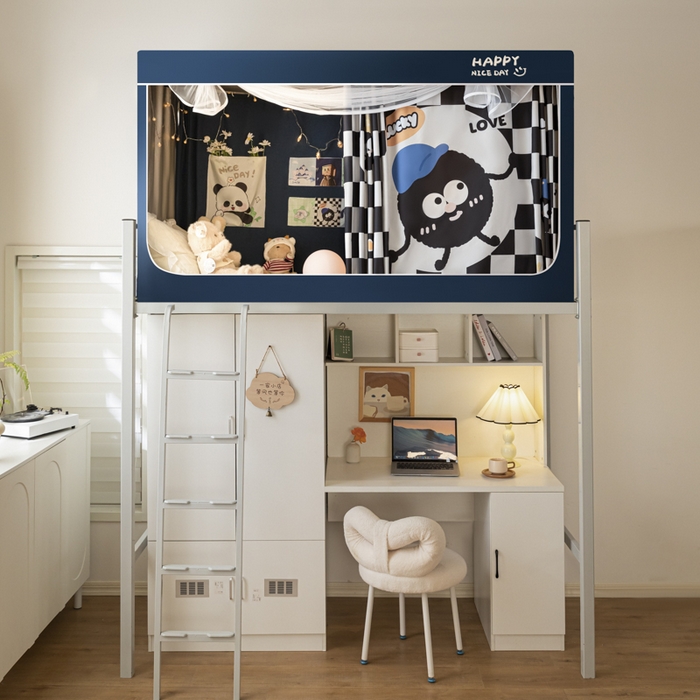 91家纺网 家纺一手货源 找家纺 觅妮家纺 2025新款99%强遮光涂银涂层大版数码印花宿舍学生床帘蚊帐 煤有烦恼