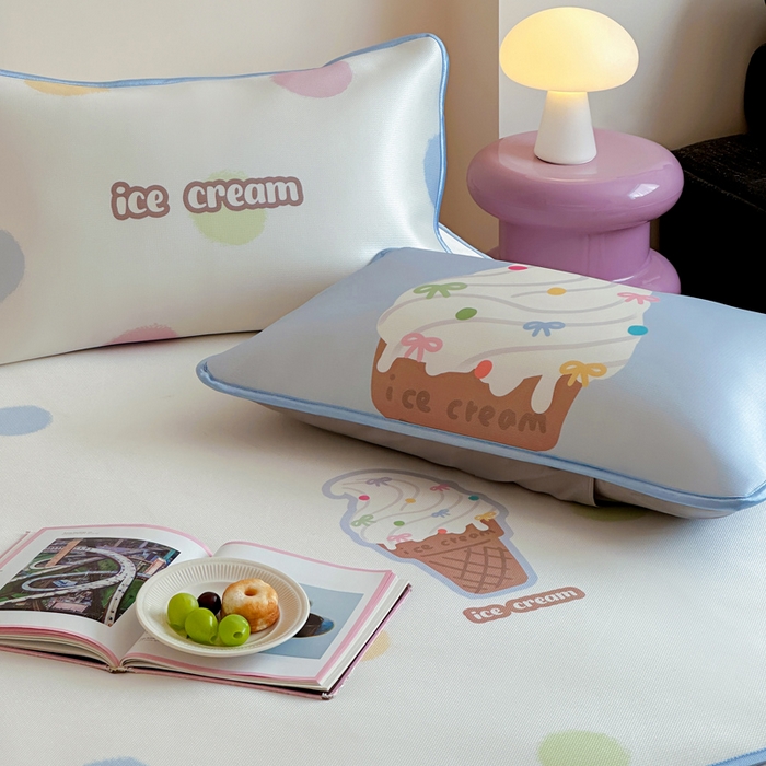 91家纺网 家纺一手货源 找家纺 如一2025A类ins大版数码卡通印花冰丝凉感席 冰淇淋-床笠-床笠