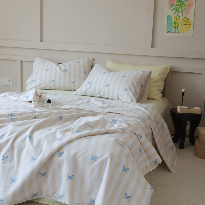 91家纺网 家纺一手货源 找家纺 棉眠 2025新款纯棉花边夏被套件 萝莉点点